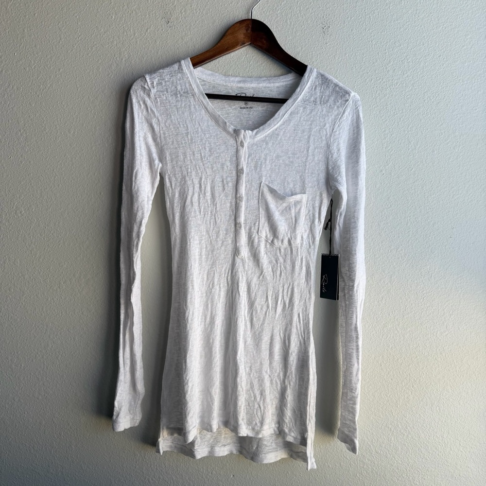 New Rails White Long Sleeve Henley Top V-Neck Made In USA Shirt Lightweight D